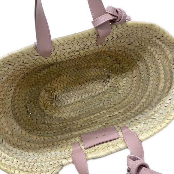 Auth CELINE Teen Triomphe Pannier - Beige Pink Beige Raffia Calf Skin Tote Bag - Picture 6 of 16